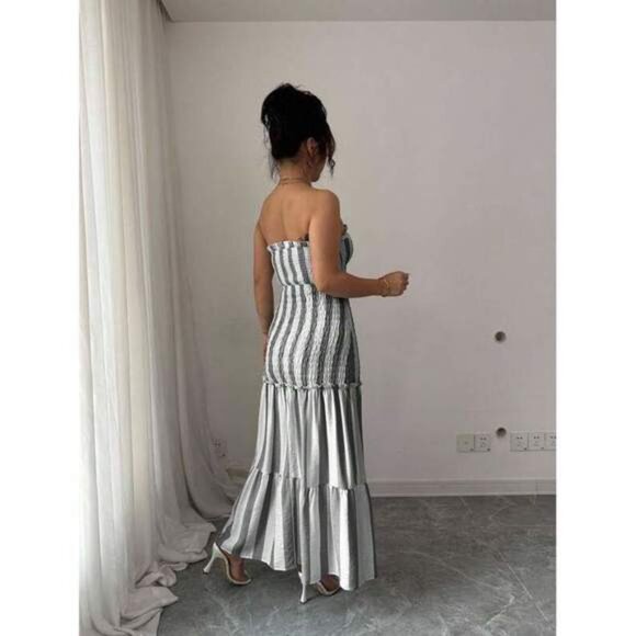 2025 Summer New Arrival Wrap Bust Elegant Blue & White Striped Sexy - Picture 2 of 8